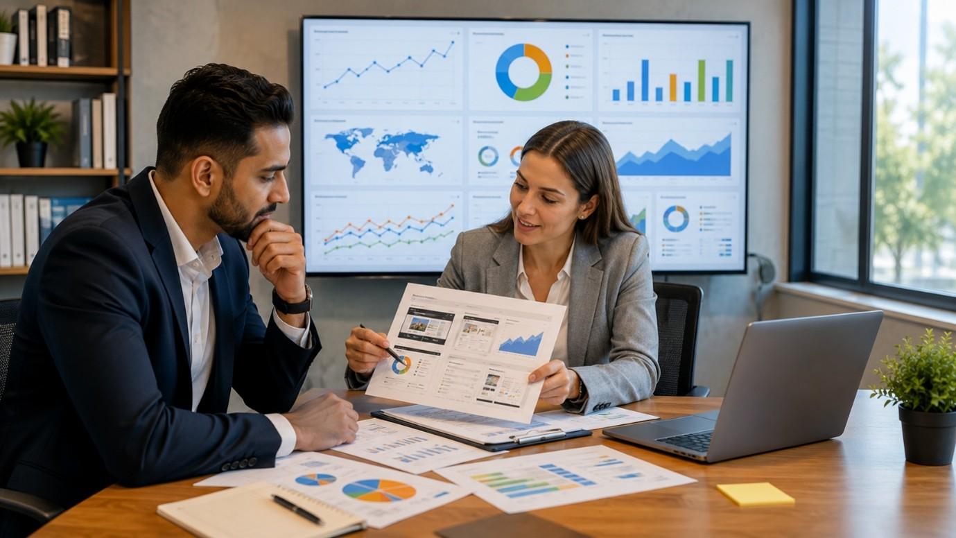 Business owner choosing the best digital marketing agency based on SEO reports and marketing strategy.