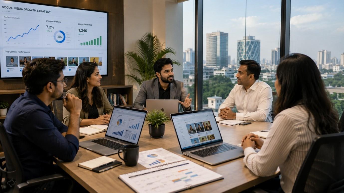 Client strategy meeting with a social media marketing agency in Hyderabad