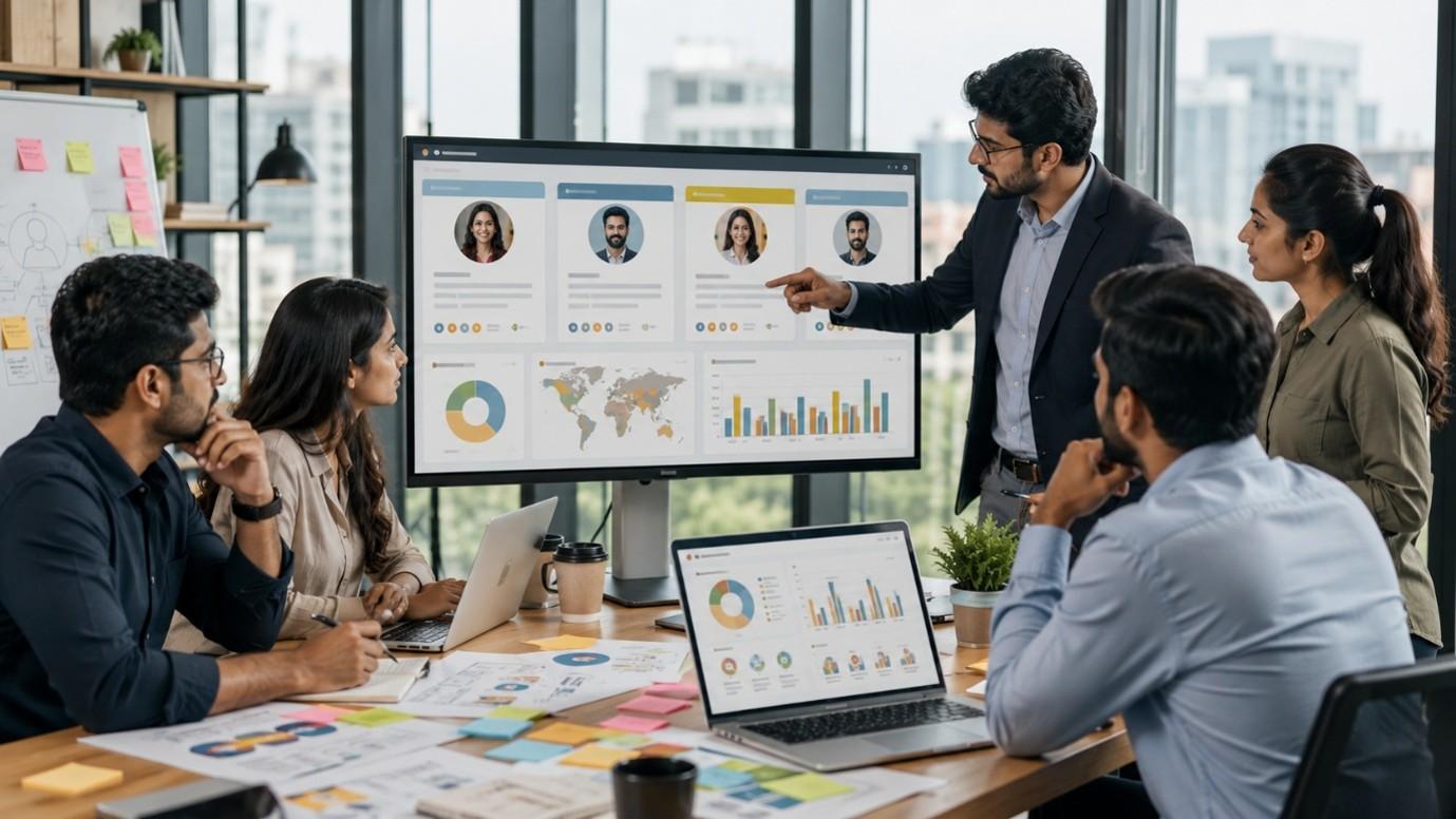 Digital marketing team identifying ideal customers and target audience for lead generation