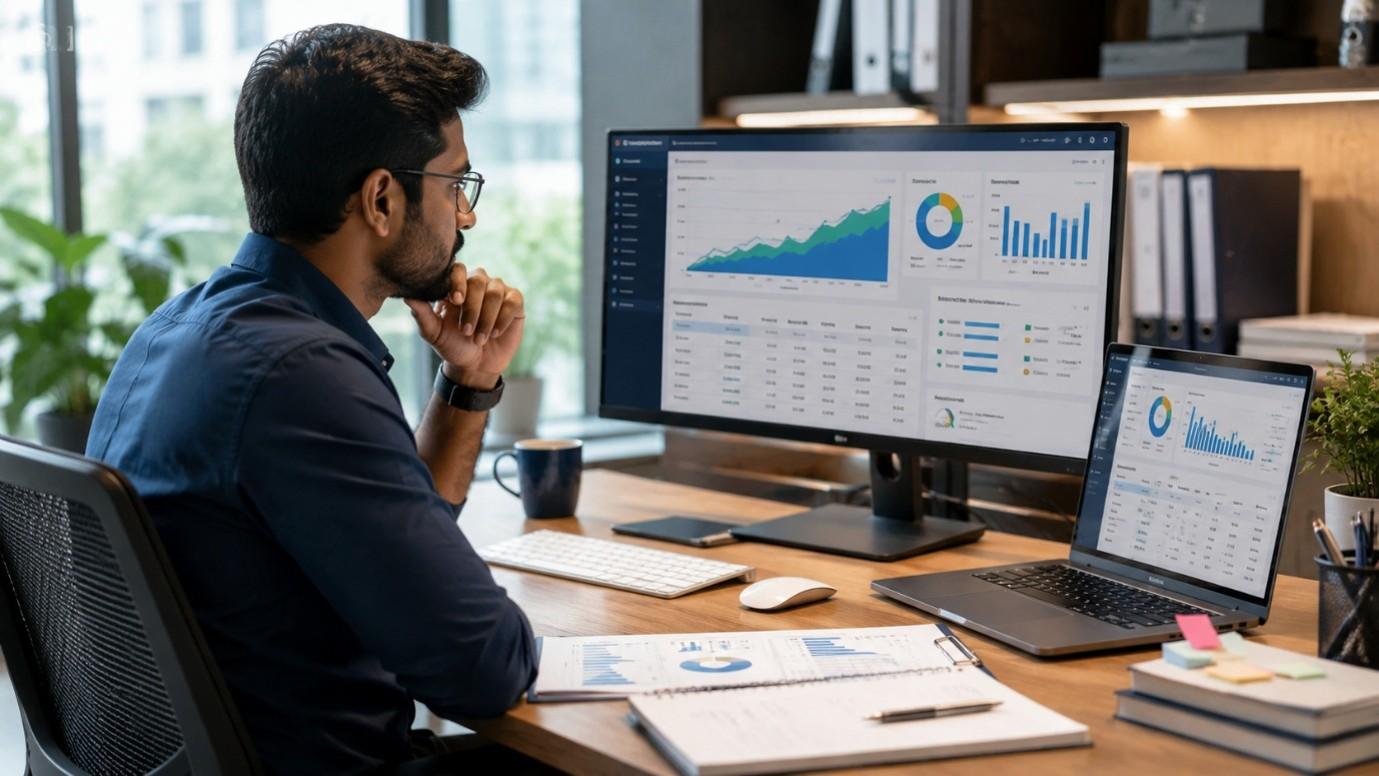 SEO specialist analyzing search performance as part of digital marketing services