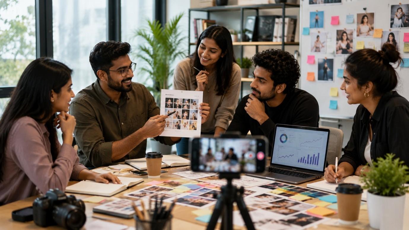 Social media marketing team creating digital content and campaigns
