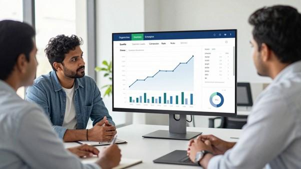 SEO consultant discussing SEO pricing and strategy with a Hyderabad business owner